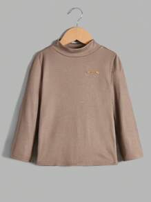 SHEIN 男童休閒舒適字母組合長袖t卹 - 棕色 - 查看 1