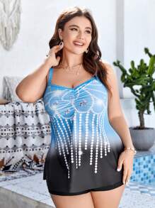 Swim Lushoire Conjunto De Traje De Baño Tankini Impreso Con Patrón Y Con Talla Grande - Multicolor - Ver 4