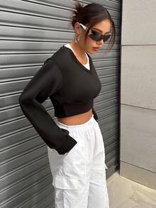 SHEIN Unity Women's 2 In 1 Cropped Sweatshirt - Black - View 4