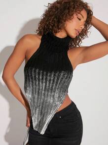 Hauture Ombre Metallic Halter Sweater Top