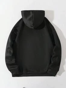 男士字母印花連帽保暖毛絨衫 - 黑色 - 查看 2