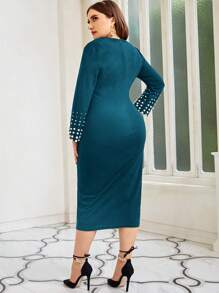 Modelyn 大尺碼針織連衣裙,附有串珠細節 - 水鴨藍 - 查看 2