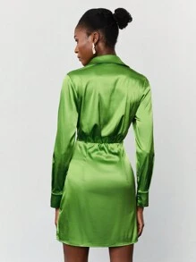 Maija 女款梭織紋理襯衫裙 - 綠色 - 查看 2