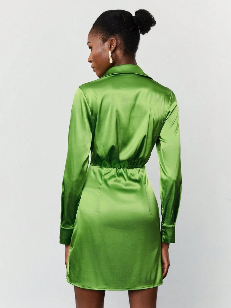 SHEIN Maija 여성용 웨이븐 질감 셔츠 드레스