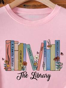 SHEIN LUNE 女款書花印花短袖 T 卹 - 淺粉色 - 查看 3