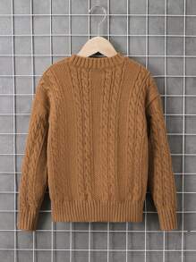 男大童麻花編織落肩袖套頭毛衣