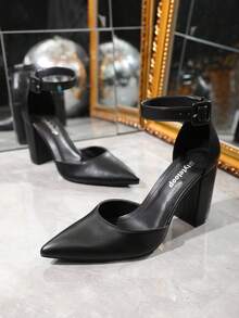 Tối giản Pointed Toe Dày Gót chân Dép Quai Quai Mắt Cá Chân / Pointed Toe Xu hướng: Cắt giảm Dây đeo mắt cá chân Giày cao gót - màu đen - Xem 6
