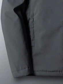 男式字母贴花泰迪熊内衬连帽棉服外套（不含毛衣），适合秋冬 - 灰色 - 查看 6