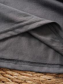 INAWLY Áo thun nữ Lá thư Đồ họa Giải trí - Màu xám đen - Xem 3