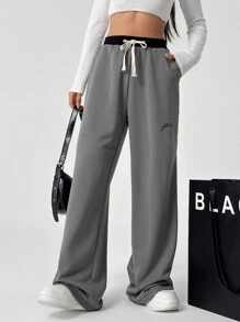 SHEIN EZwear Calça de moletom casual com cordão na cintura e bolso relaxado para mulheres