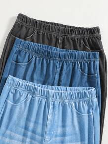 SHEIN Tween Girl 3pcs Jeans-Look Flared Trousers - Multicolor - View 6