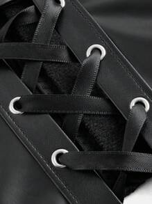 ROMWE Goth 女士纯色镂空系带钢圈PU蝙蝠袖露脐上衣