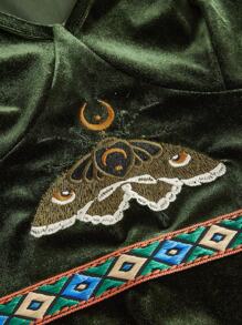 ROMWE Hippie Moth Embroidered Bohemian Dress - Army Green - View 4