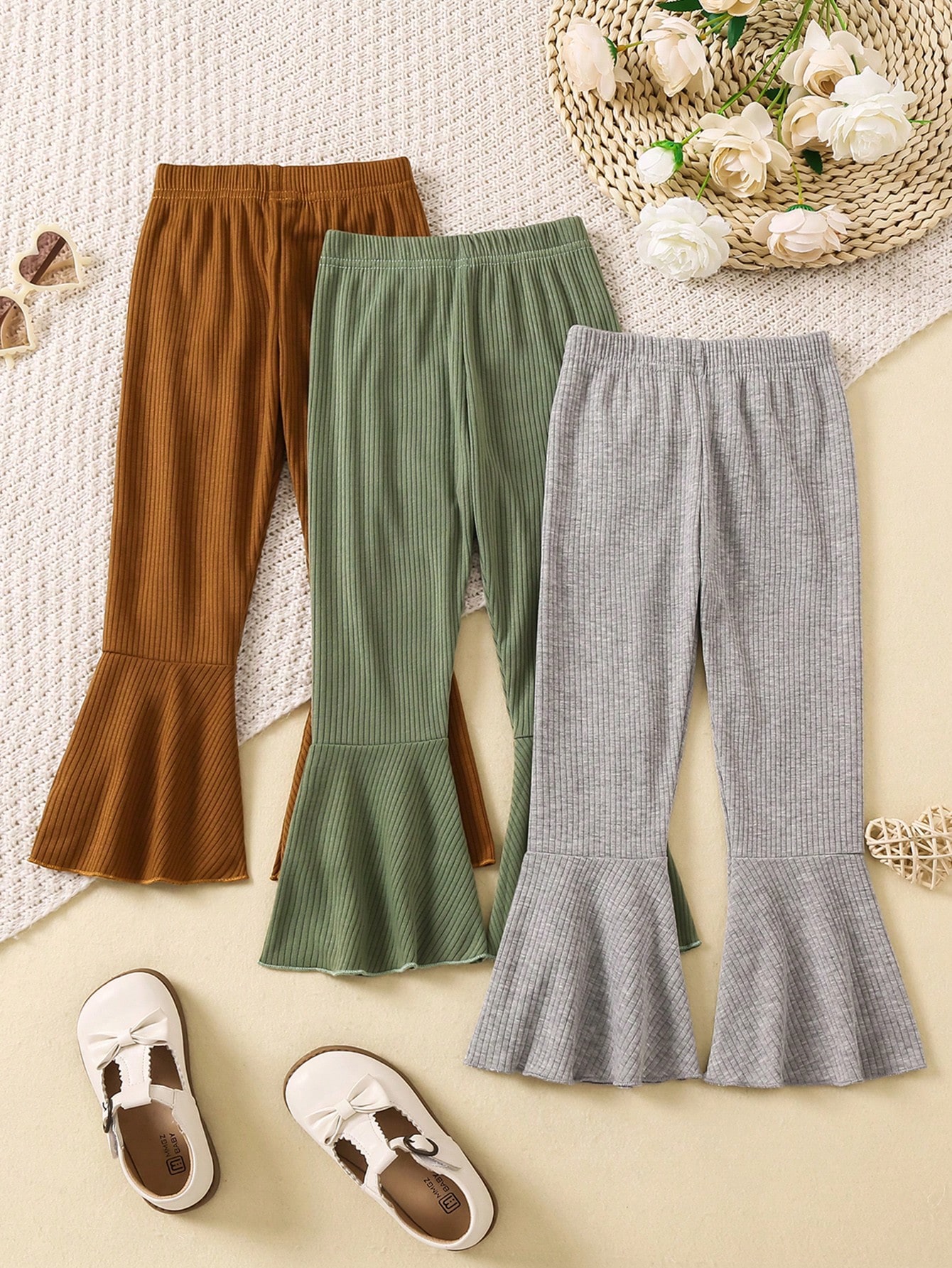 SHEIN Little Girls' Solid Color Flare Pants SHEIN USA