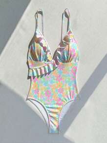 Swim Mod Của phụ nữ Một miếng Hoa In Đồ bơi Với Dây đai mỏng - Nhiều màu - Xem 6