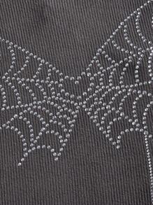 ROMWE PUNK 水鑽心型圖案高領長袖t卹 - 深灰色 - 查看 3