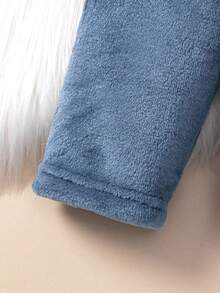 SHEIN 幼兒女孩字母刺繡法蘭絨套裝 - 霧霾藍 - 查看 4