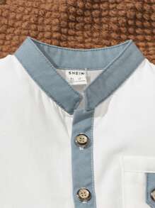 Bộ 2 áo sơ mi dệt cổ đứng thường ngày cho bé trai và quần chun, vải nỉ, dày - Nhiều màu - Xem 8