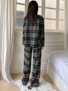 DAZY Women's Plaid Shirt And Long Pants Pajama Set