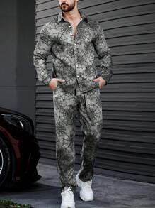 Manfinity LEGND Men's Spider Web Print Shirt And Pants Set - Multicolor - View 3