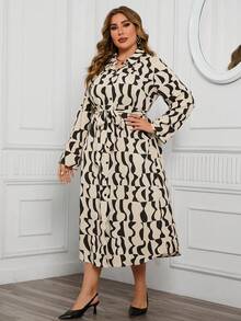 SHEIN LUNE 女款大尺寸印花扣環前捲袖連身裙 - 彩色 - 查看 5