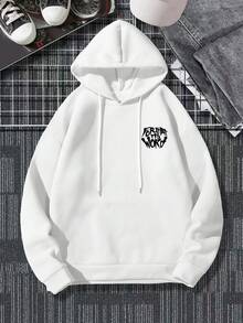 Manfinity EMRG 男士信封與嘴唇圖案束腰連帽衛衣 - 白色 - 查看 2