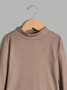 SHEIN 男童休閒舒適字母組合長袖t卹 - 棕色 - 查看 4