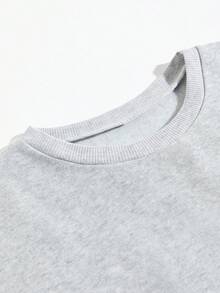 SHEIN EZwear 動物骸骨和字母印花圓領長袖休閒運動衫 - 灰色 - 查看 5