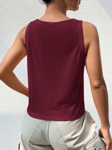 Firerie Solid Color Casual Tank Top With Patch Pocket - Rose Red - View 2