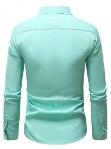 Manfinity Mode Men's Color Block Striped Long Sleeve Shirt - Mint Green - View 2