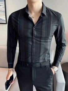 Manfinity Homme Nam Sọc Tay áo dài Áo sơ mi - màu đen - Xem 2