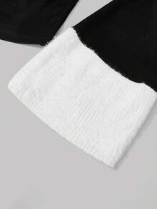 SHEIN MOD 女款修身剪裁,露肩波浪袖t恤,撞色設計 - 黑與白 - 查看 3