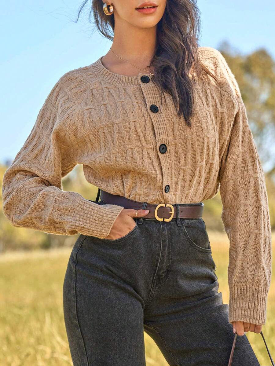 SHEIN Frenchy Women'S Knitted Button-Front Cardigan Winter Casual