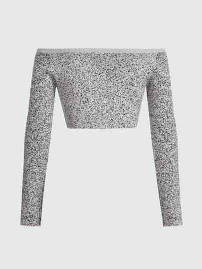 Grunge Punk Jersey Ajustado De Encaje De Pestañas De Estilo Punk Para Mujer, Hombros Descubiertos Con Patrón Jacquard Retro