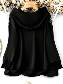 SHEIN LUNE Plus Size Patchwork Pattern Long Sleeve Sweatshirt - Black - View 2