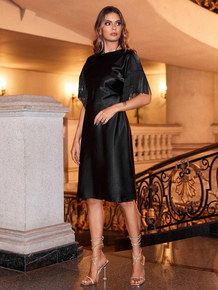 Vestido De Manga Murciélago De Parche De Borlas