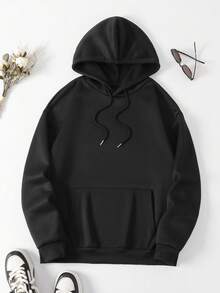 Của phụ nữ Áo nỉ có mũ Với In thư Và Dây rút - màu đen - Xem 2