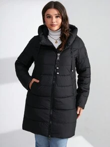 GASMAN Plus Size Women's Zip-Up Hooded Padded Coat - Black - View 1