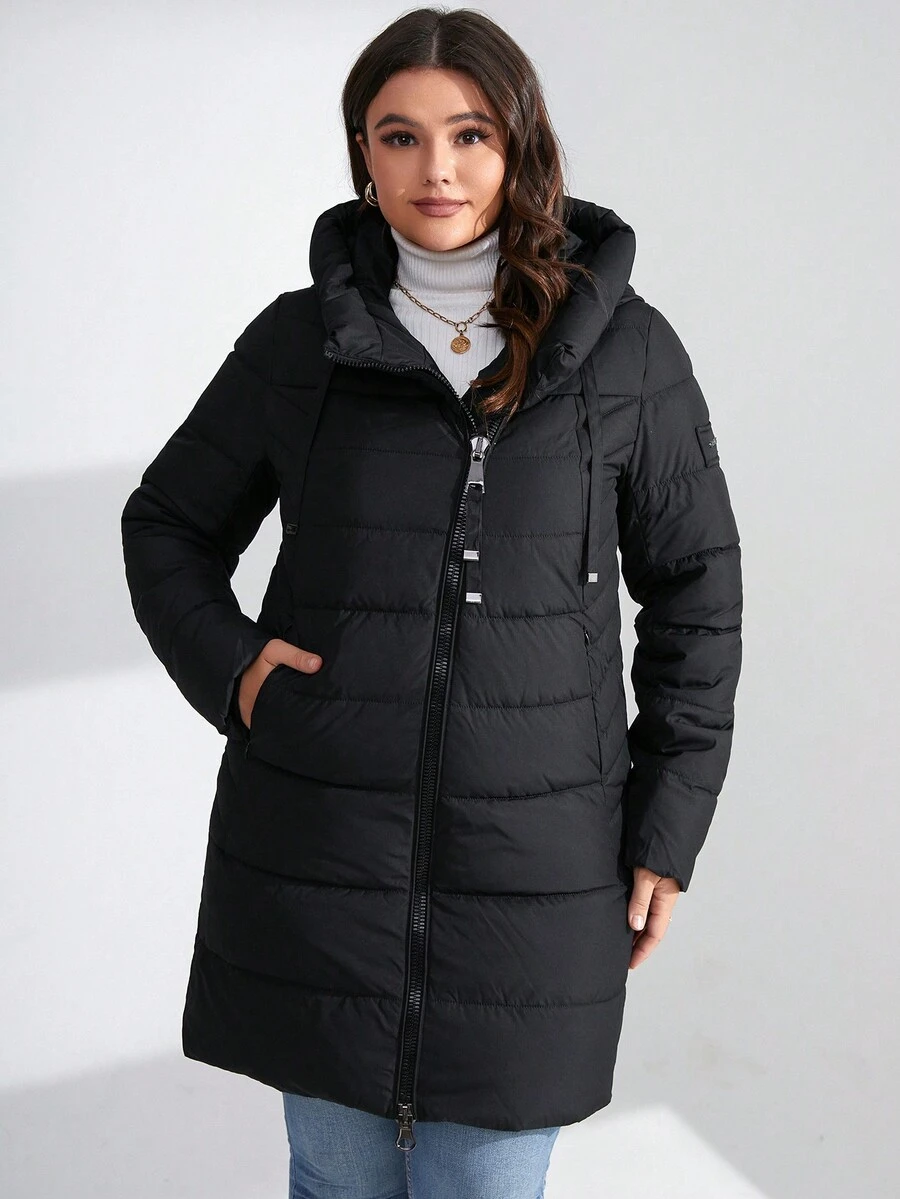 GASMAN Plus Size Women's Zip-Up Hooded Padded Coat - Black - View 1