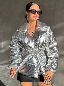 SHEIN Manteau Matelassé Avec Ceinture Argentée
