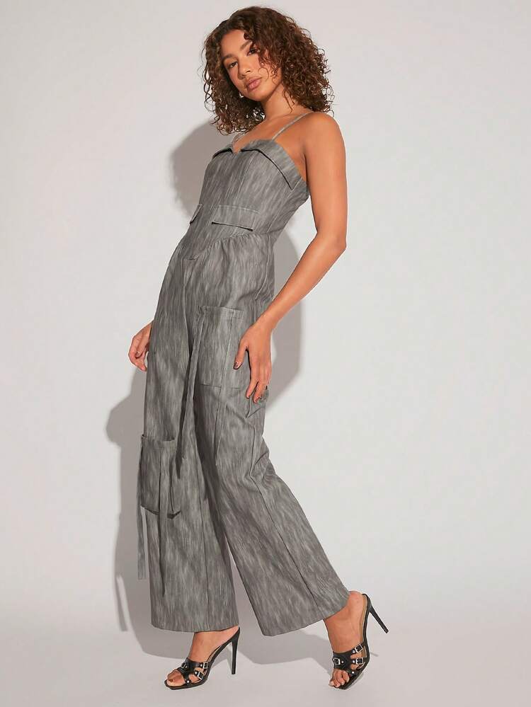 Strap Detail Pocket Wide Leg Jumpsuit