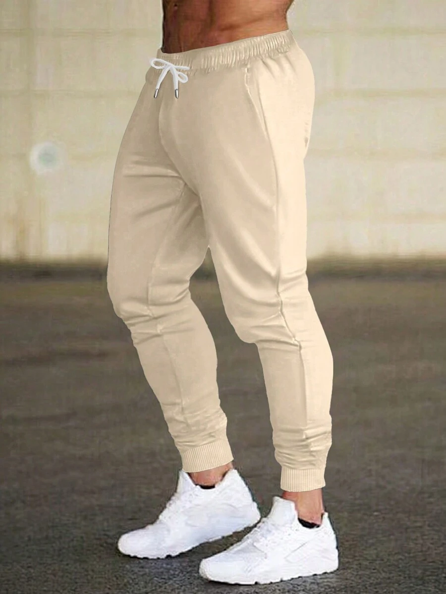 Manfinity Homme Pantalones de chándal de cintura con cordón de unicolor para hombre - Caqui - Ver 1