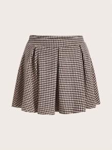 SHEIN MOD Kích thước lớn Của phụ nữ Họa tiết Nanh sói Collared áo Và Bộ váy - Cà phê nâu - Xem 6