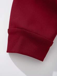 SHEIN EZwear Women's Butterfly & Chrysanthemum Printed Zipper Front Hooded Sweatshirt - Burgundy - View 4