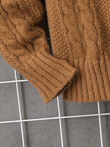 男大童麻花編織落肩袖套頭毛衣