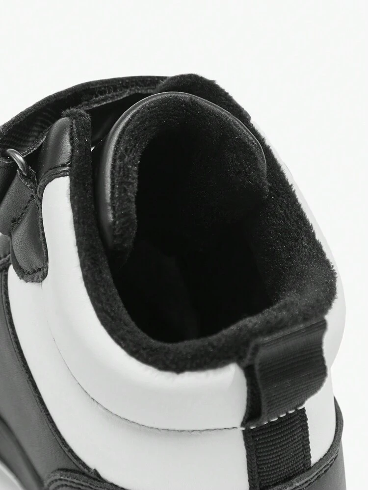 Fashionable And Casual Color Blocking High-top Warm Kids' Sneakers