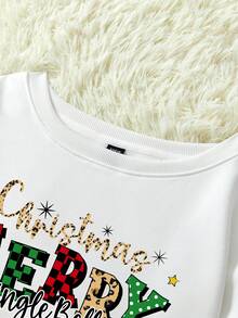 SHEIN EZwear 女性大碼聖誕老人&薑餅人印花運動衫 - 白色 - 查看 4