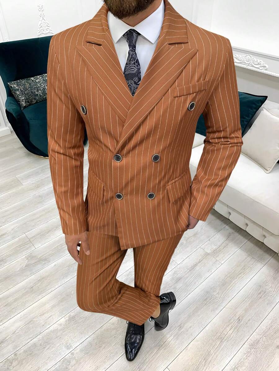 Manfinity Mode Nam Sọc Bộ đồ Bộ - Cà phê nâu - Xem 1