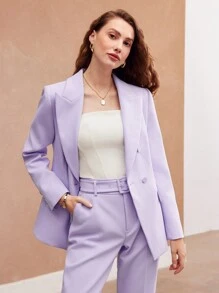 MOTF PREMIUM WOVEN WOMEN'S SOLID PEAK COLLAR BLAZER - Mauve Purple - View 3