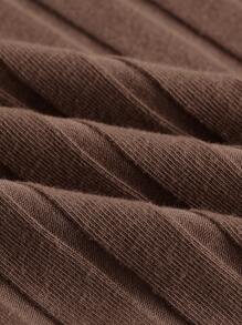 Tseoso Ribbed Elastic Waist Mini Skirt - Chocolate Brown - View 4